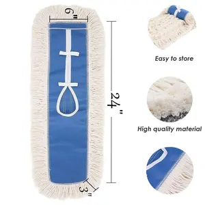 24" Cotton Mop Refills 500+ Wash Heavy Duty Healthcare Industrial Floors Antibacterial DustLock OEKO-TEX Certified MachineWashable