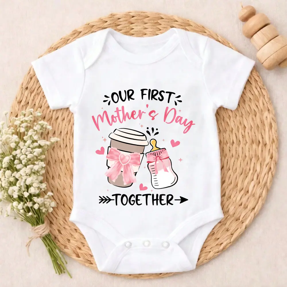 Baby Bodysuit Our First Mothers Day Together Print 100% Pure Cotton Non-Irritating Snap Closure Breathable Perfect For Gifting & Everyday