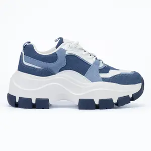 Azuka - Women's Chunky Lace-Up Sneakers Wide Fit Pull Tab Breathable Lightweight Composite 2" Heel 1.5" Platform Perfect for Casual Outfits or Streetwear