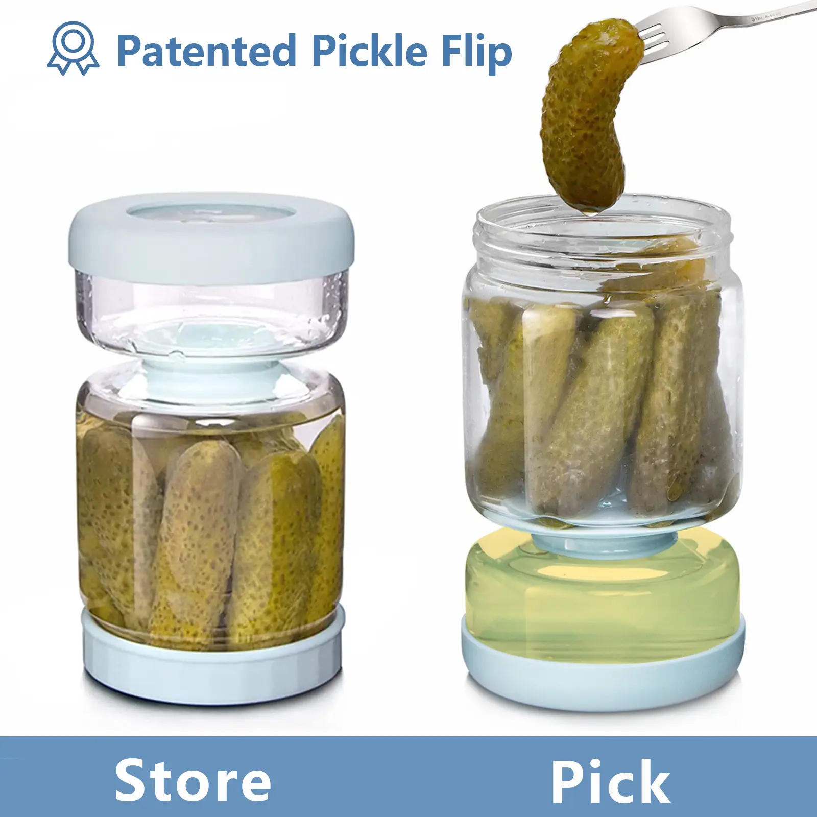 Luvan Pickle Jar with Strainer Flip, 34oz Pickle Container, Glass Kraut Juice Separator Jar-Leakproof Airtight Lid, Hourglass Food Storage Flip Jar fo