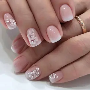 Pink Ombre Press On Nails | CurvLife Nail | 24pcs Short Square Fake Nails | Gradient Floral Design | Easy Apply, Long-Lasting | Daily & Business Nail Art