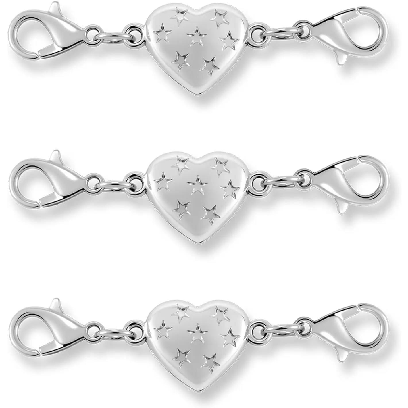 DIY Jewelry Magnetic Clasp Converters - Heart & Double Lobster Designs, Extenders for Customizing Length & Style, Durable Gold/Silver Options, 3pcs Silvery, Effortless to Attach, Added Security for Necklaces/Bracelets - Beading Making Supplies