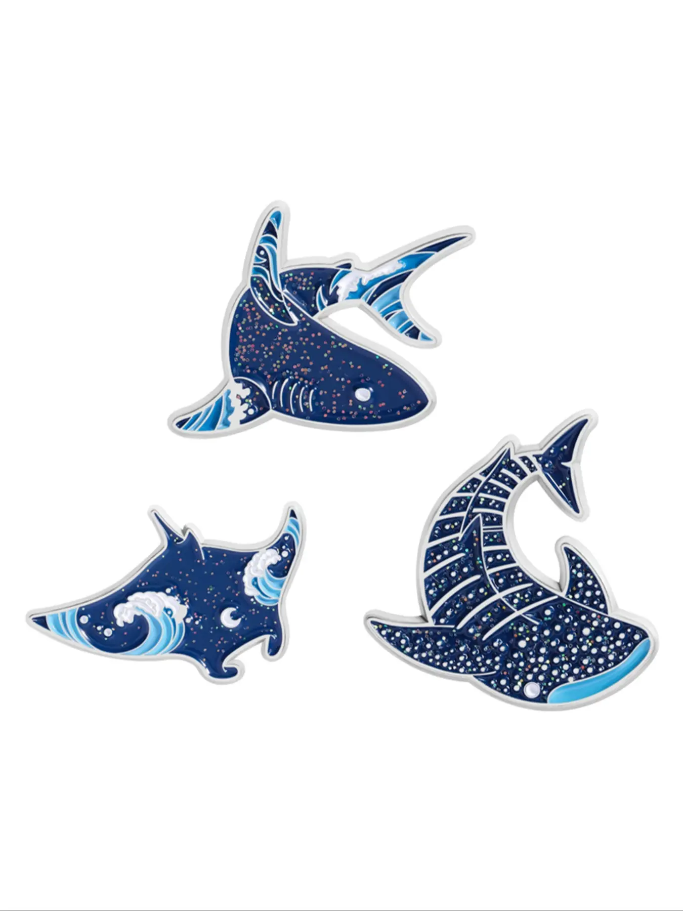3Pcs Brooch Set Ocean Life Enamel Pins Sparkling Dreamy Ocean Shark Ray Whale Shark Brooches for Men Women Daily Wear Gift for Friends Fashion Accessory Men Accessories Brooch Pin Clip