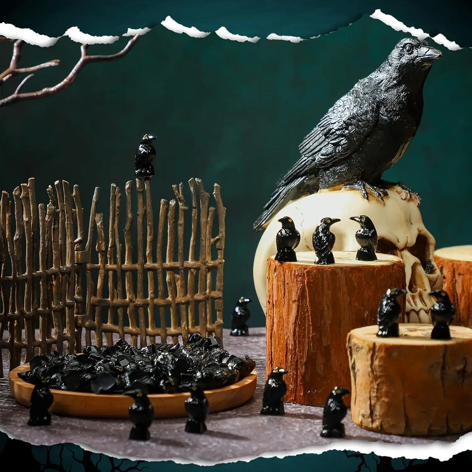 20 pcs Mini Crow Statue, Gothic, Spooky Halloween Decoration, Black Crow 3D Ornaments, Indoor and Outdoor Party, Horror Scene, Haunted House Miniature Model, No Assembly Required, Durable Resin Material, Lifelike Sculpture, Figurines Decor