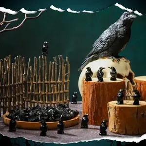 20 pcs Mini Crow Statue - Gothic, Spooky Halloween Decoration, Black Crow 3D Ornaments, Indoor and Outdoor Party, Horror Scene, Haunted House Miniature Model - No Assembly Required, Durable Resin Material, Lifelike Sculpture, Fine Craftsmanship