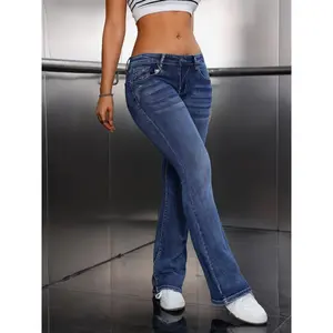 Women's Low-Rise Flare Jeans, Slim Fit Stretch Denim Bell Bottoms - Opaque Contouring Design for Year-Round Street Style