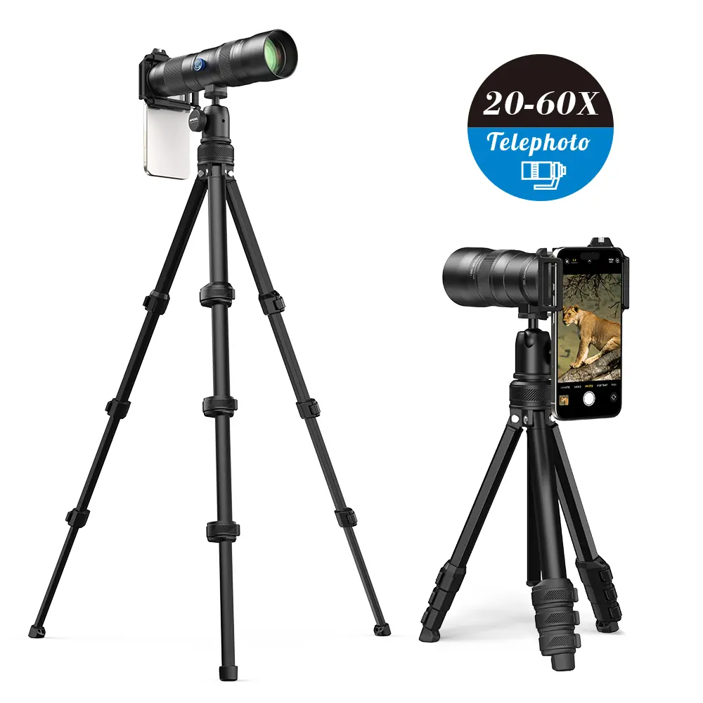 【TikTokShopBlackFriday】APEXEL TeleCular 3 20-60X HD Mobile Phone Telephoto Zoom Lens with Tripod for iPhone 16 Pro Max Samsung Android Durable Large-Aperture Lens for Wildlife Shots Smartphone Cellphone, Accessories, Portable Tripod Lens Attachments