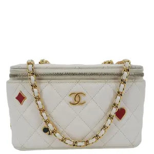 Pre-owned CHANEL Quilted Caviar Leather Vanity Case Coco Casino Small Chain White