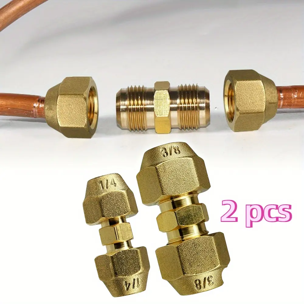 2Pieces Copper Pipe Extension Joint Connectors for Air Conditioning Pipe Coupling Adapters with Flare Nuts and Connectors for Copper Tube Diameter 3/8 and 1/4-Inch