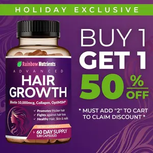 Rainbow Nutrients 24-in-1 Advanced Hair Growth Vitamins | Biotin 10,000mcg, Collagen, Patented OptiMSM, goMCT, Saw Palmetto | Naturally Regrow Stronger & Healthier Hair, Skin and Nails | Stops Hair Loss | 60 Day Supply