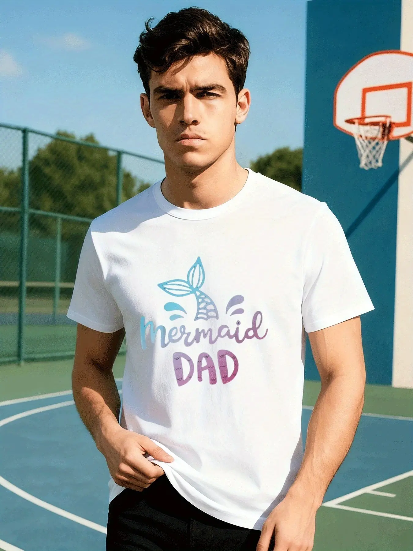 Funny Mermaid Dad Merman Costume T-Shirt - Family unisex soft cotton short sleeve t shirt, vintage graphic casual tee for men women teens, perfect birthday holiday gift for camping travel gym daily street  wear