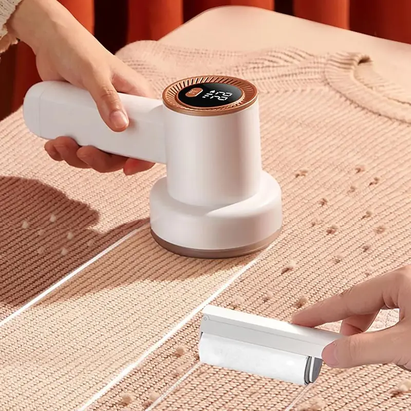 Electric Rechargeable Lint Remover with lint Roller, Portable Fabric Shaver with 6 Leaf Blades, 3-speed Sweater Shaver with Brush & Digital LED Display, Fast Removal of Lint, Remove Pilling for Clothes, Furniture, Sweater, Couch and Blanket