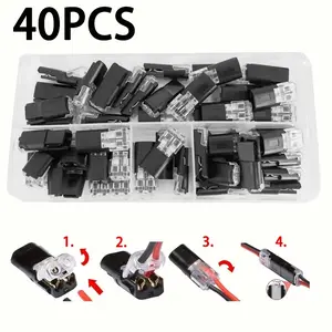 40pcs D2 Double Line Interlocking Detachable LED Connectors with Storage Box, Bidirectional 2-Pin Buckle Terminal Connectivity for 18-22awg Wires