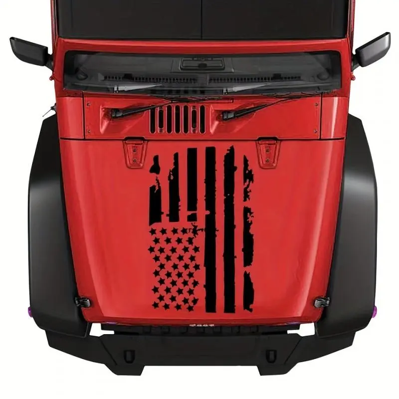 Car Hood Sticker, American Flag Pattern Car Decal, Self-adhesive Car Decorative Sticker, Universal Car Exterior Accessories, Truck Car Decal, Vehicle Decoration, Automotive Decoration, Car Decorations