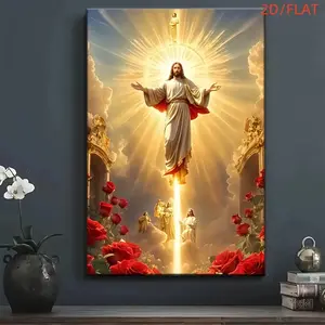 Jesus Ascension Cross Canvas Wall Art 2D Flat Waterproof Poster for Home Office Church Cafe Bedroom Decoration Spiritual Gift 1 Piece wall decor wall art posters