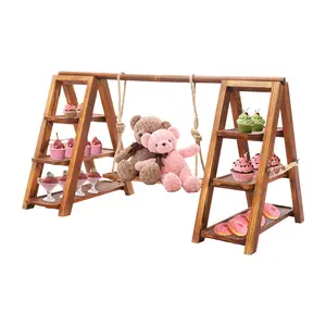3-Tier Solid Wood Dessert Stand with Adjustable Swing Tray, Natural Wood Grain, Triangular Structure, 13 lbs Heavy-Duty Cake Stand for Wedding, Birthday, Smooth Gift-Pack Home & Party Decoration Supplies