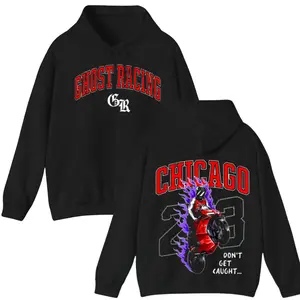 Ghost Racing Chicago Graphic Hoodie, Motorcycle Racing Sweatshirt, Bold Rider and City Design, Unisex Racing Apparel