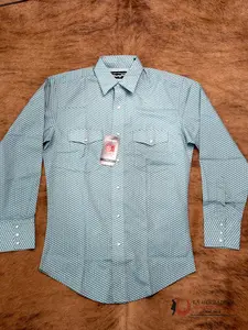 MENS WRANGLER SHIRT ROMBOS TEAL LONG SLEEVE 112314636