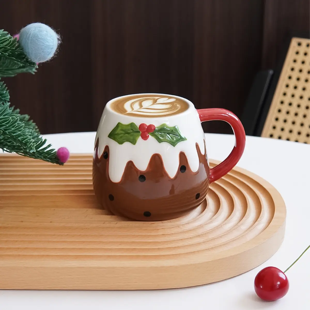 Christmas Pudding Ceramic Mug, Creative Design Iced Cake Coffee Cup, Elegant High Aesthetic, Perfect for Christmas Decorations, Party Cups, Ceramic Printed Drinkware