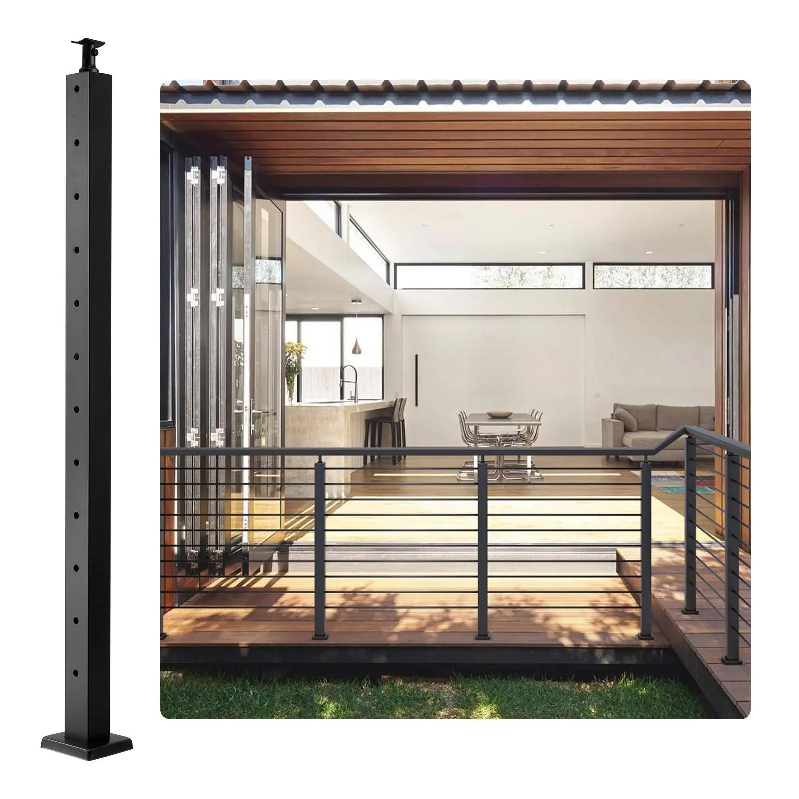 【summerfinds】VEVOR Cable Railing Post Level Deck Stair Post 42 x 1.97 x 1.97" Cable Handrail Post Stainless Steel Brushed Finishing Deck Railing Pre-Drilled Pickets with Mounting Bracket Stair Railing Kit Black
