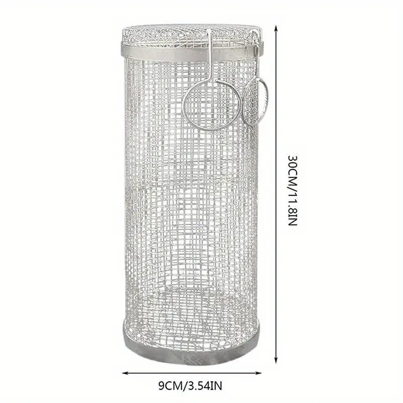 BBQ Basket Stainless Steel Rolling Grilling Basket Wire Mesh Cylinder Grill Basket Portable Round Outdoor Camping Barbecue Rack Barbecue Utensils