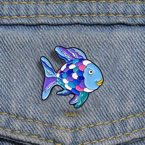 Rainbow Fish Book Cartoon Ocean Animal Alloy Brooch Pin Backpack Badge, Unisex Casual Style Jewelry for All Seasons, Perfect Gift for Ages 25-34