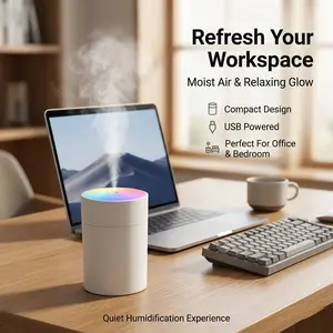 Mini Black Cool Mist Humidifier, RGB Color Changing Night Light, 200ML Portable Desktop Humidifier, USB Powered Quiet Ultrasonic Humidifier, One Button Control for Office Desk, Bedroom, Dorm, Ideal Decor & Gift for Students Office Workers