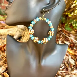 Handmade Leopard Print Hoop Earrings with Gems