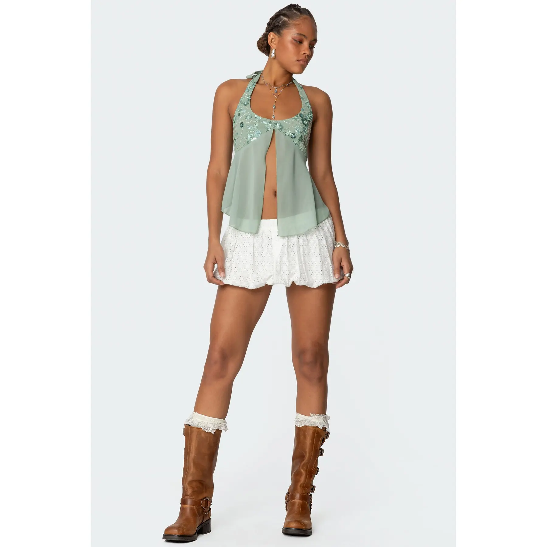 Livvie Eyelet Bubble Mini Skirt