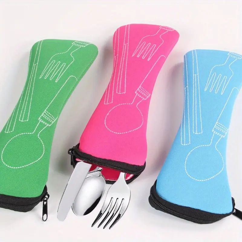 1pc Leak proof portable fabric cutlery bag, durable cutlery bag with zipper, Cutlery Pouch, Utensils, Cutlery Holder