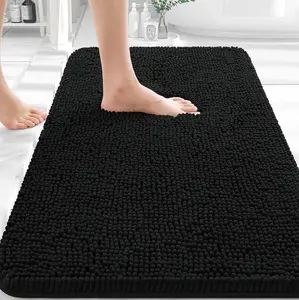 Black Bathroom Rug 30x20, Extra Soft Absorbent Chenille Bath Rugs, Rubber Backing Quick Dry, Machine Washable Bath Mats for Bathroom Floor, Tub and Shower, Home Decor Accessories