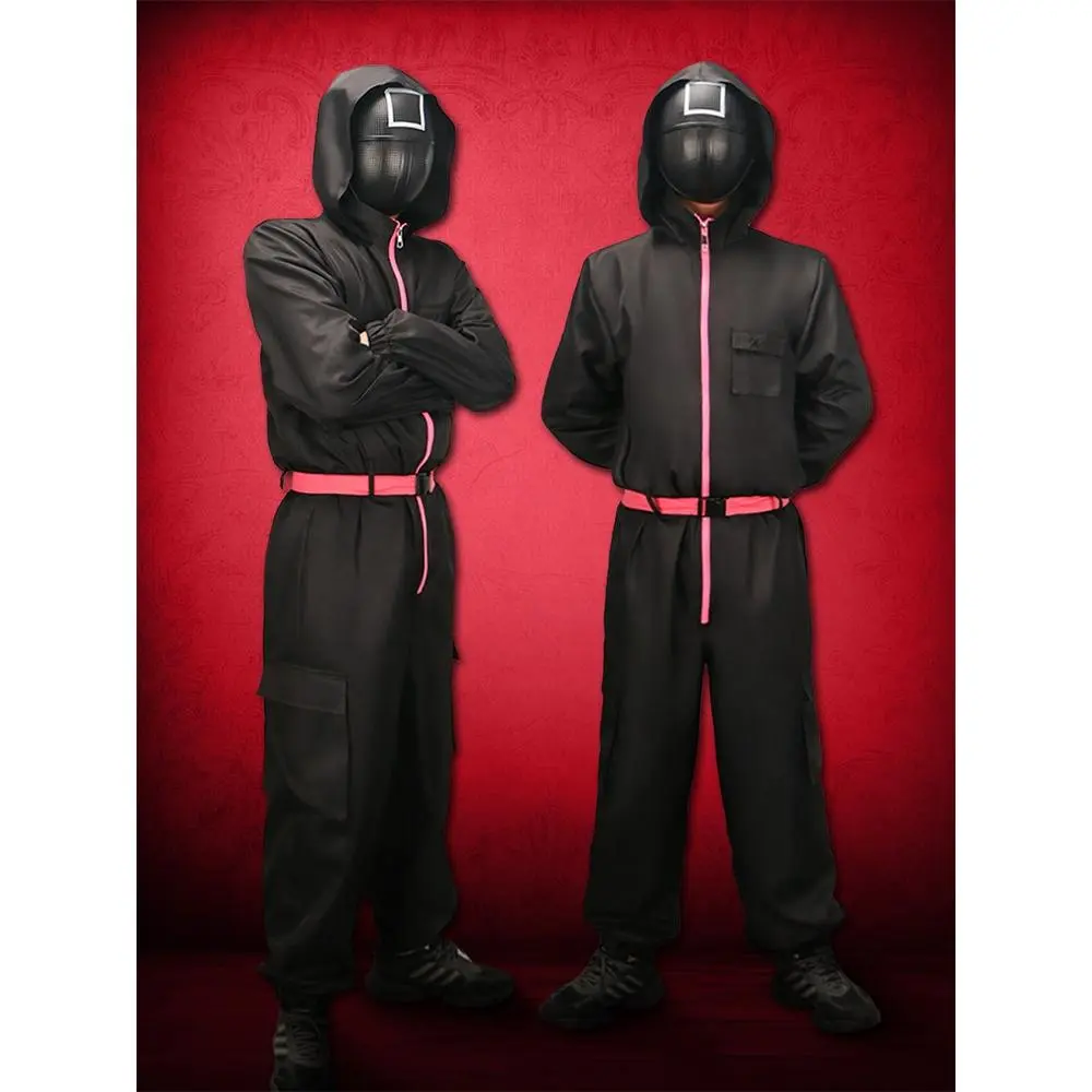Squid Game Korean Drama Black Guard Soldier Red Suit Jumpsuit, Hoodie Costume Cosplay Mask