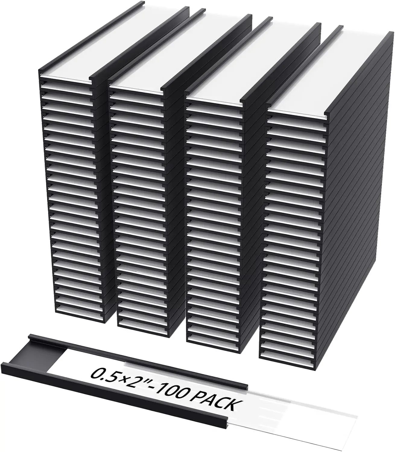 MaxGear 100 Pack C Channel Magnetic Label Holders, 0.5 x 2 | Magnetic Labels, Reusable Small Magnet Name Tags for Locker Shelf, Tool Box, Home, Office, Refrigerator, Whiteboard