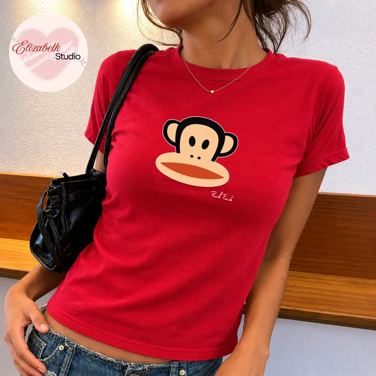 Cute Monkey Face Graphic Baby Tee, Y2K Cartoon Monkey Shirt, Minimal Funny Monkey Aesthetic Top, Trendy Women Streetwear Tee
