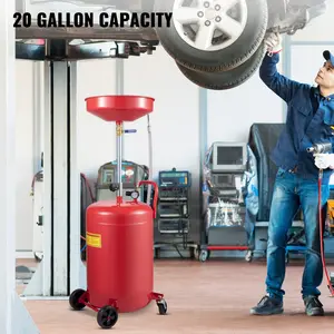 【Summervibes】VEVOR Waste Oil Drain Tank 20 Gallon Portable Oil Drain Air Operated Drainer Oil Change, Oil Drain Container, Fluid Fuel Transfer Drainage Adjustable Funnel Height, with Pressure Regulating Valve