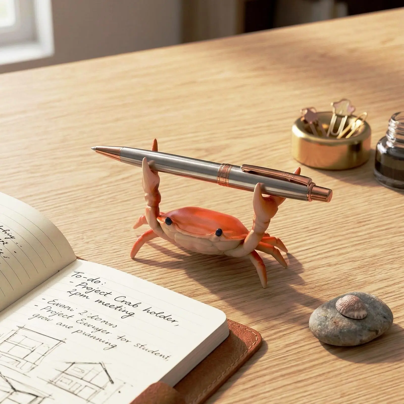 Funny Crab Pen Holder Cute Orange Crab Pencil Stand Unique Weightlifting Desk Organizer Creative Office Accessories Desktop Decor Quirky Animal Figurine Novelty Coworker Gag Gift Idea Holder Only