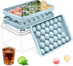 BPA-Free Food-Grade Ice Cube Tray Set with Lid, Bin, Sphere Maker Utensils - Stackable Round Mold, Home Bar Accessories, Ice Cube Ball for Freezer, Cocktails