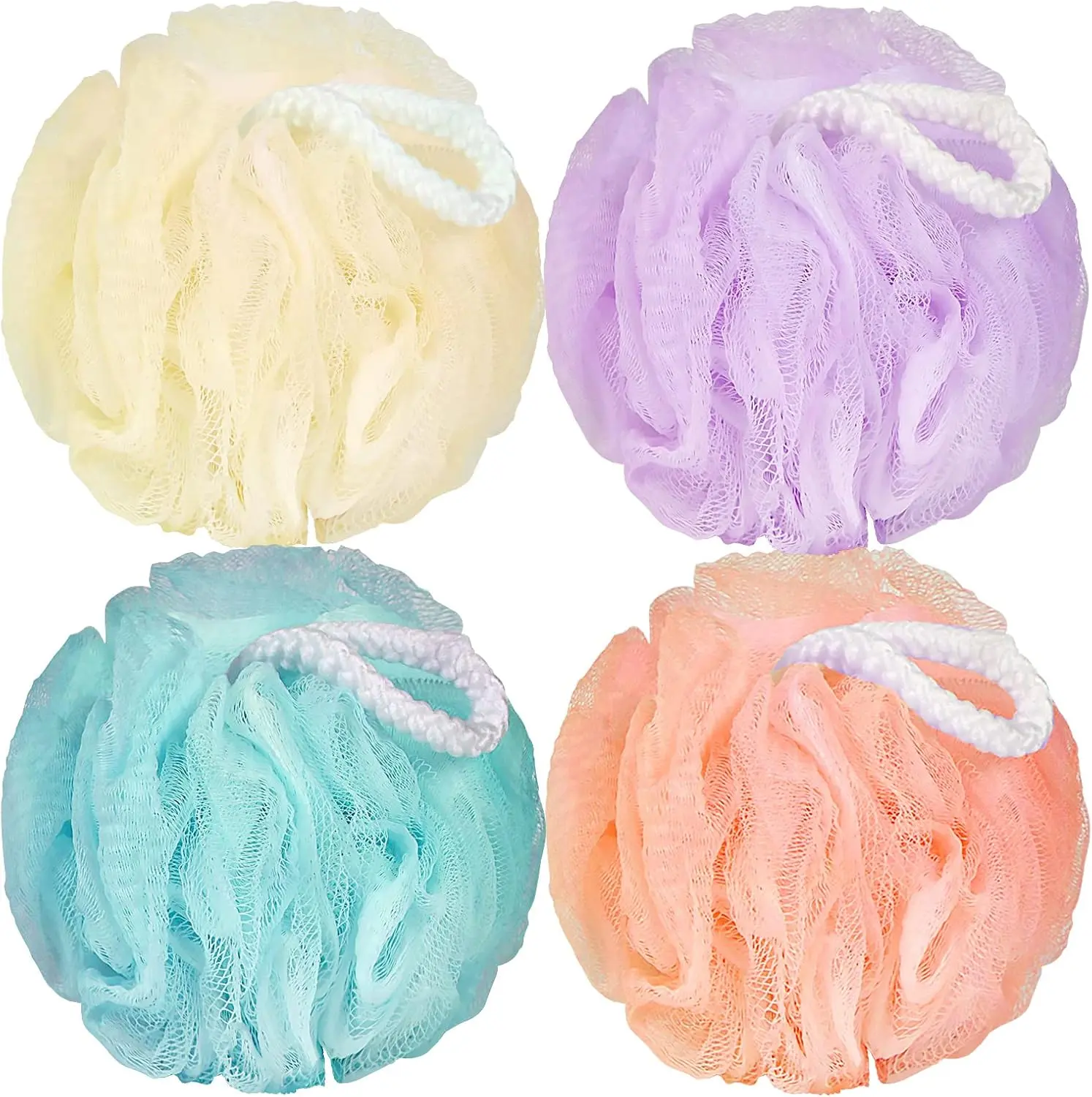 Exfoliating Bath Loofah Sponge Body Scrubber, Loofah Material with Soft Texture, 4-Pack 50G Colorful Mesh Pouf Shower Ball, Bathing Accessory for Women and Men, Exfoliating Bath Tool for Use with Soap