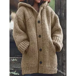 Fashion pure color loose autumn and winter warm sweater jacket long-sleeved knitted long hoodie hoodie swarm women's clothing