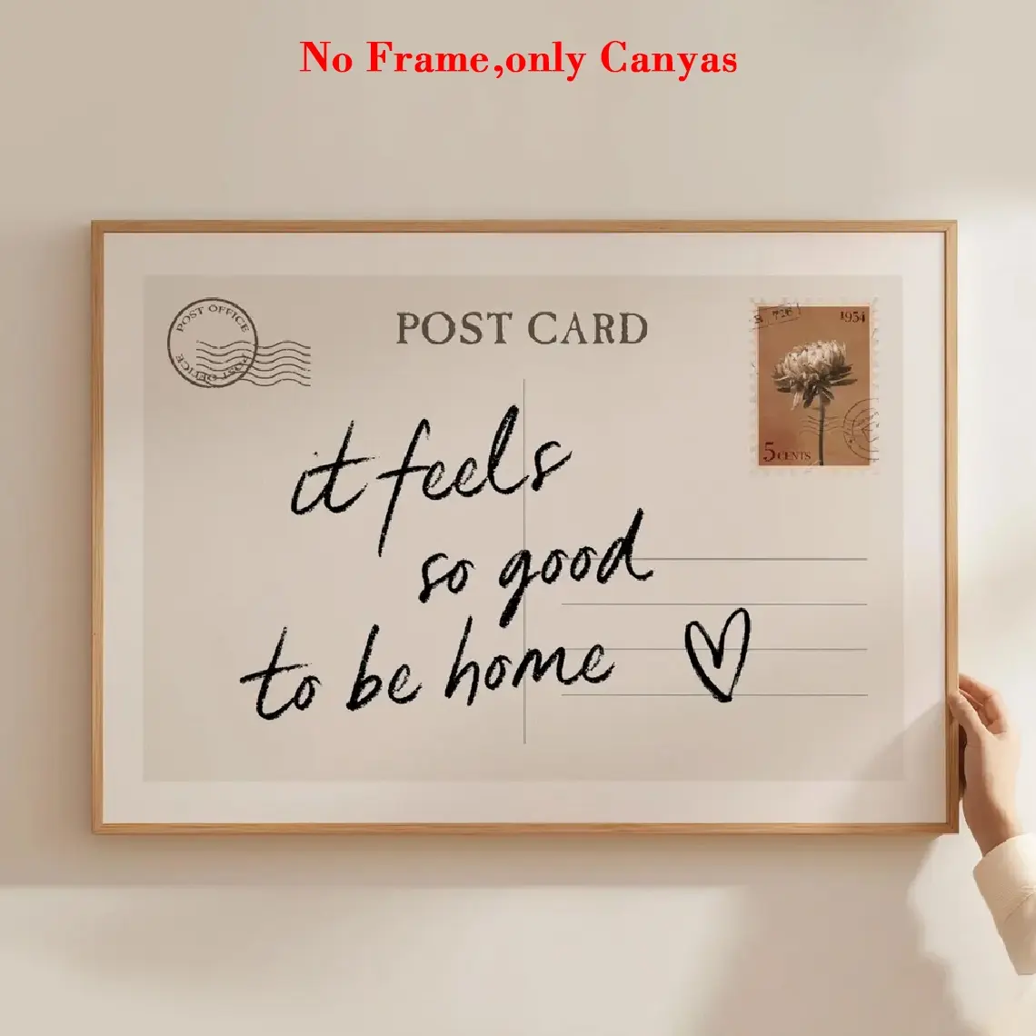 1 pc, wall art, vintage poster, it's nice to be home funny art print, neutral beige postcard canvas painting, bedroom decor, living room aesthetic design, gift for friends, housewarming gift, with heart design, unframed