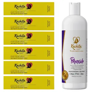 Kachita Spell Professional Hair Coloring Kit with 6 Custom Shades, 1 Liter Developer, Argan Oil, Keratin Nourishing Peroxide & UV for Flawless Results