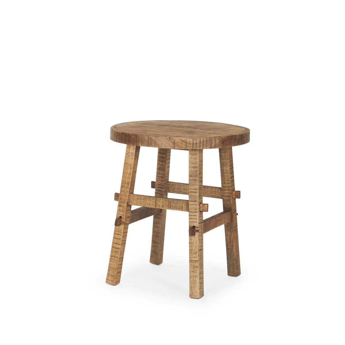 HomeRoots 604036 23 in. Brown Distressed Hardwood End Table - Artisanal, Brown-Toned, 4-Legged Circle End Table for Indoor Furniture Use, Circle End Tables, Artisanal End Tables