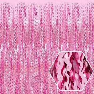 4 Pack  Wave Foil Fringe Curtain Backdrop, 3.28Ft x 8.2Ft Metallic Tinsel Foil Fringe Streamer Curtains for Photo Booth, Mother's Day, Easter, Birthday, Wedding Party Decoration