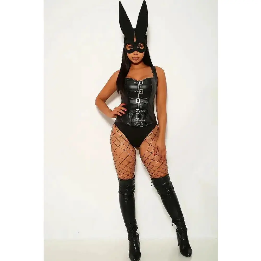 Black Faux Leather Sleeveless 1 Piece Costume