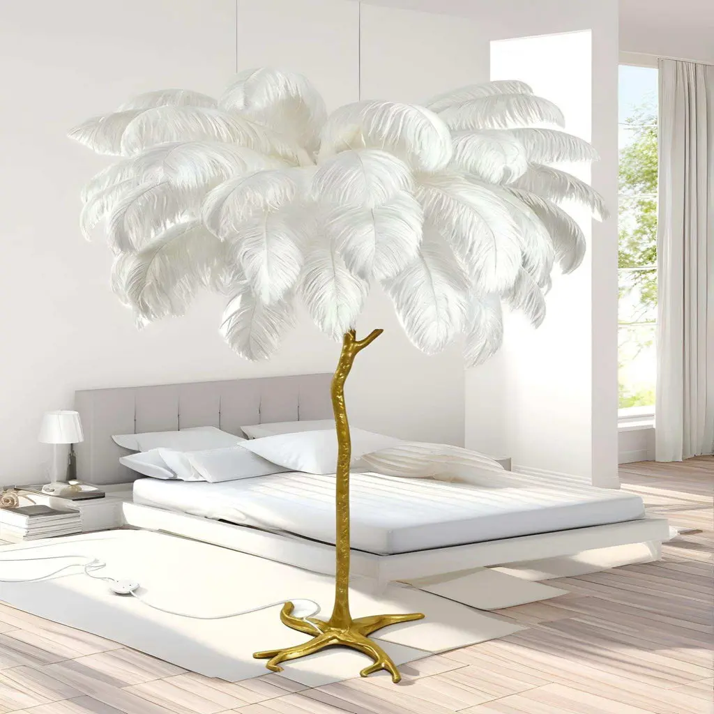 Ostrich Feather Floor Lamp | Golden 4-Light Branch
