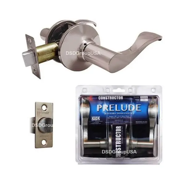 Constructor Prelude Passage Mechanical Door Lever Lockset with Knob Handle - Satin Nickel, Residential, Keyless, Adjustable Latch, Thick Doors Compatible, Hallways/Closets Use, Includes Mounting Kit