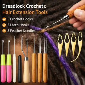 13 Pcs Dreadlocks Crochet Hook Tool Set – 3 Crochet Needles, 5 Interlocking Tools for Locs, 5 Bent Latch Hooks for Hair Braiding & Craft