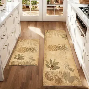 2Pcs Retro Pineapple Floor Mat Set Farmhouse Kitchen Carpet Restaurant Floor Laundry Room Decoration Carpet Mat