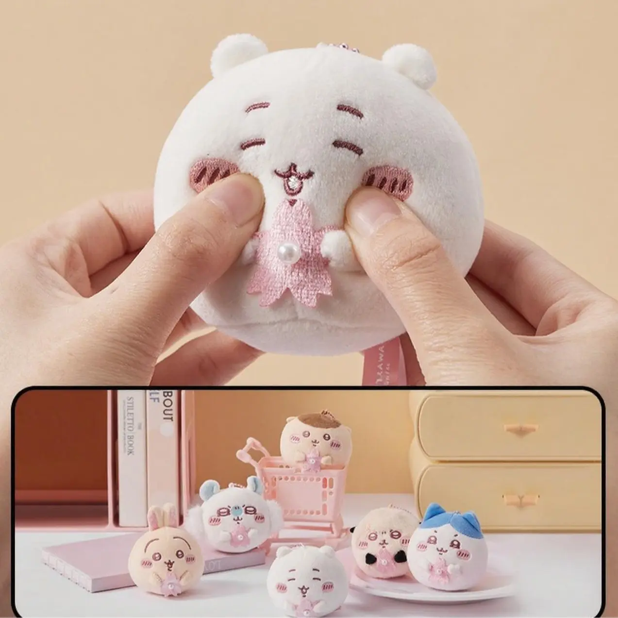 [back to school]MINISO Chiikawa Sakura Daifuku Cute Lightweight Portable Plush Keychain - Bag Charms, Festive Daily Decor, Christmas Gift for Mom, Summervibes Themed Stuffed Toy Accessory