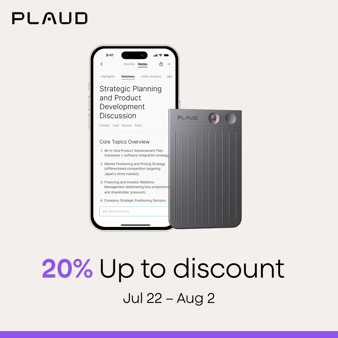 Plaud Note Smart Voice Recorder - One-Press Recording & Playback, 0.117-Inch Slim, 64GB, Voice Changer Translator, Black MagSafe Case - Audio